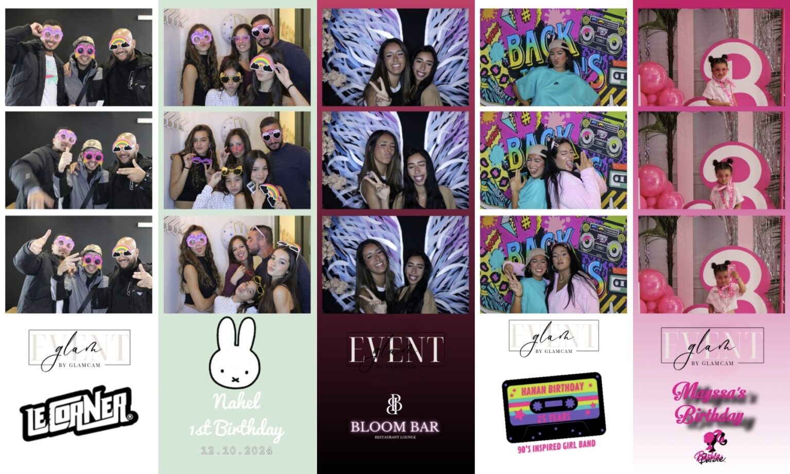 Selection de tirages photobooth personnalises realises pour des mariages et anniversaires